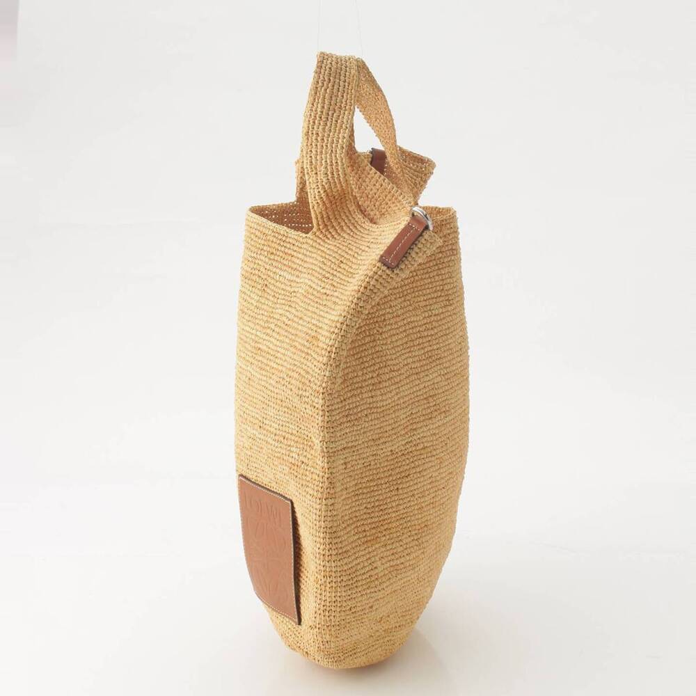 Loewe Slit Raffia Leather Basket Bag Handbag Natural